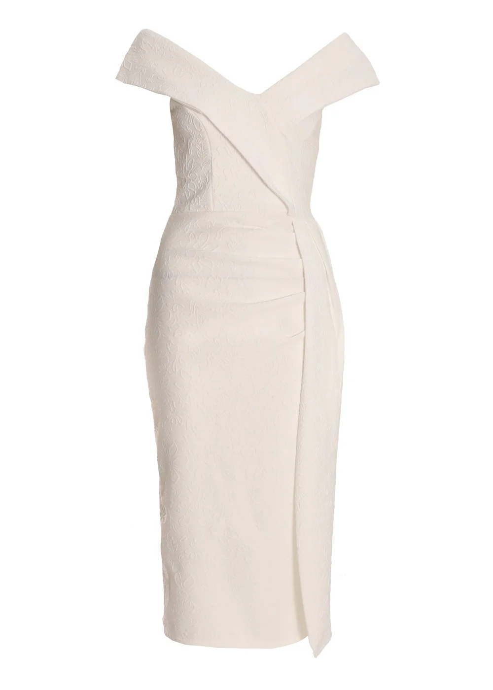 Quiz White Jacquard Bardot Ruched Dress - 6 Image 4