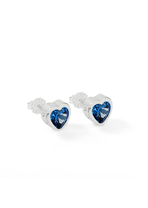 Radley London Silver Sterling Blue Stone Heart Stud Earrings - One Size Image 2