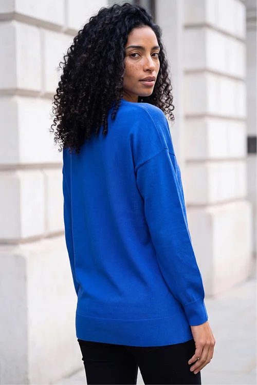 Roman Royal Blue V-Neck Stretch Jumper - 10 Image 3
