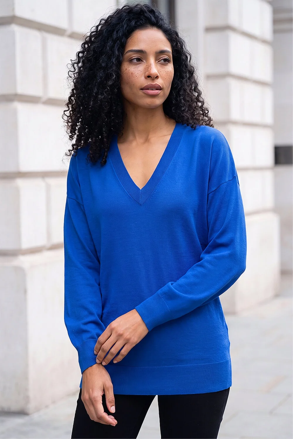 Roman Royal Blue V-Neck Stretch Jumper - 10 Image 1