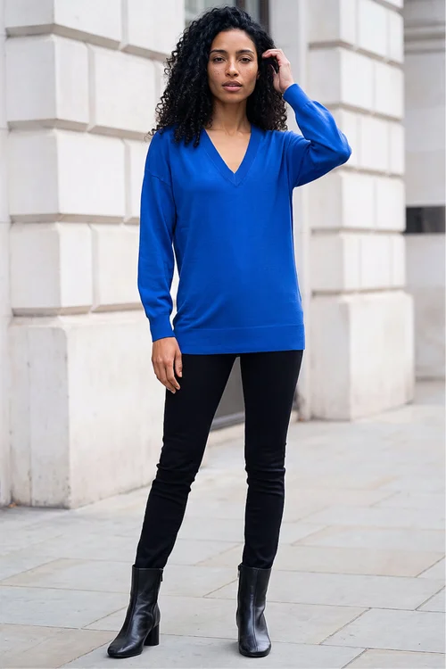 Roman Royal Blue V-Neck Stretch Jumper - 10 Image 2