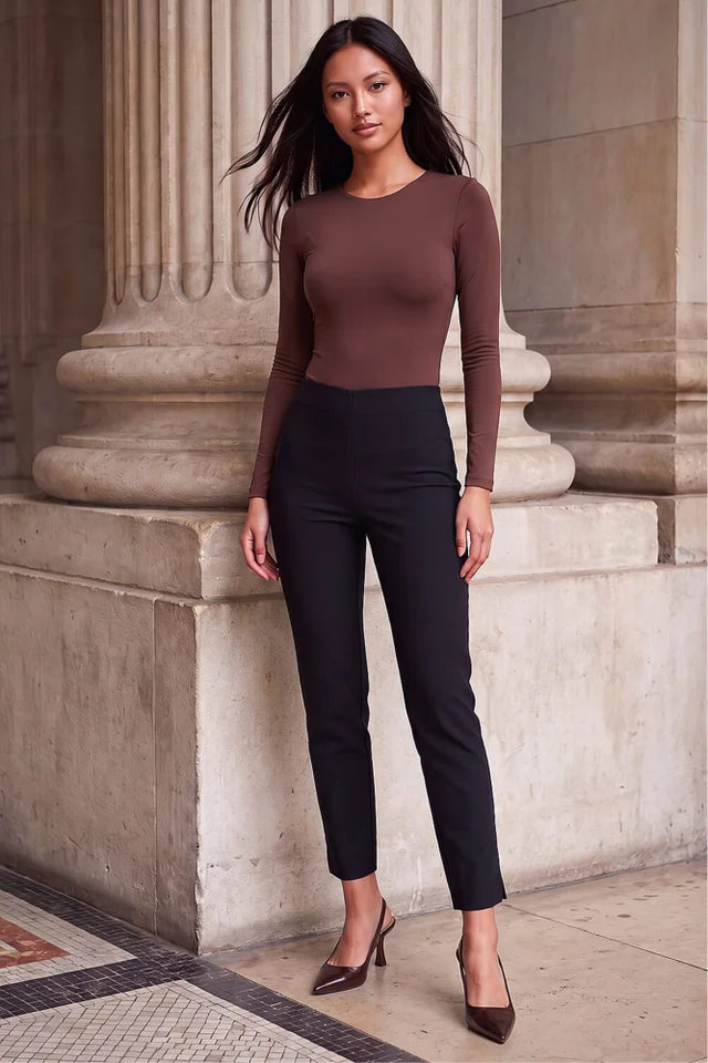 Roman Black Petite Full Length Stretch Trousers