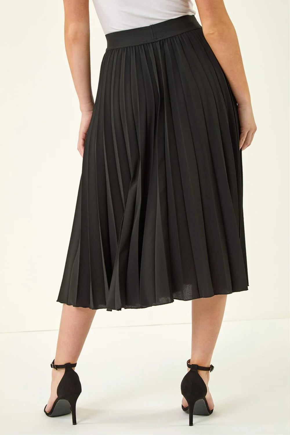 Roman Black Petite Pleated Elastic Waist Midi Skirt - 8 Image 4