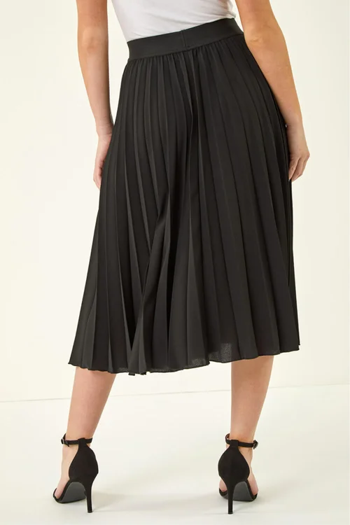 Roman Black Petite Pleated Elastic Waist Midi Skirt - 8 Image 4