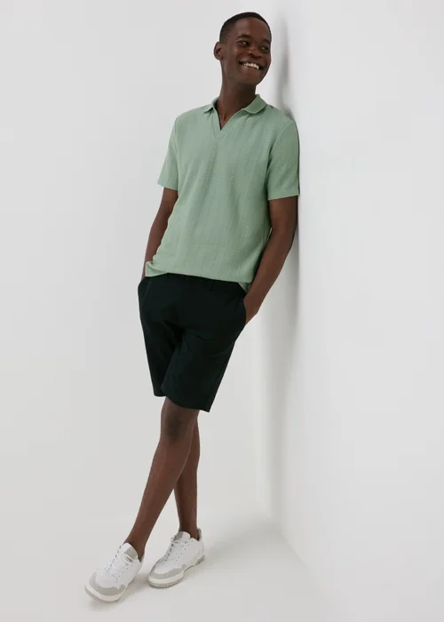 Sage Jacquard V-Neck Polo Top - S Image 4