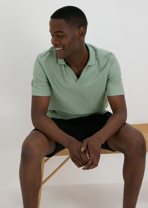 Sage Jacquard V-Neck Polo Top - S Image 1