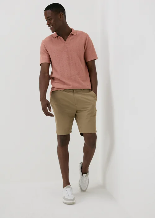 Pink Jacquard Open Neck Polo Top - S Image 4