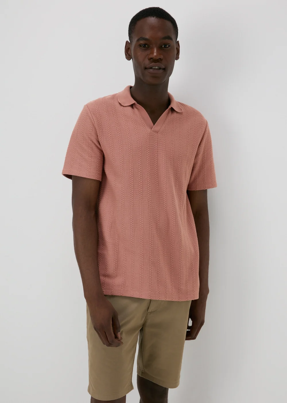 Pink Jacquard Open Neck Polo Top - S Image 3
