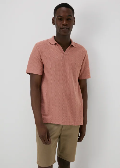 Pink Jacquard Open Neck Polo Top - S Image 3
