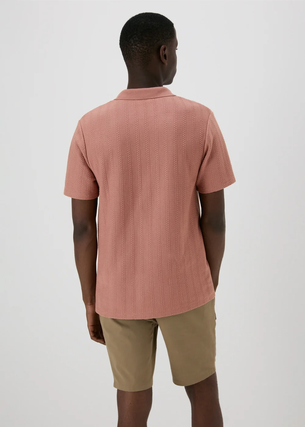 Pink Jacquard Open Neck Polo Top - S Image 2