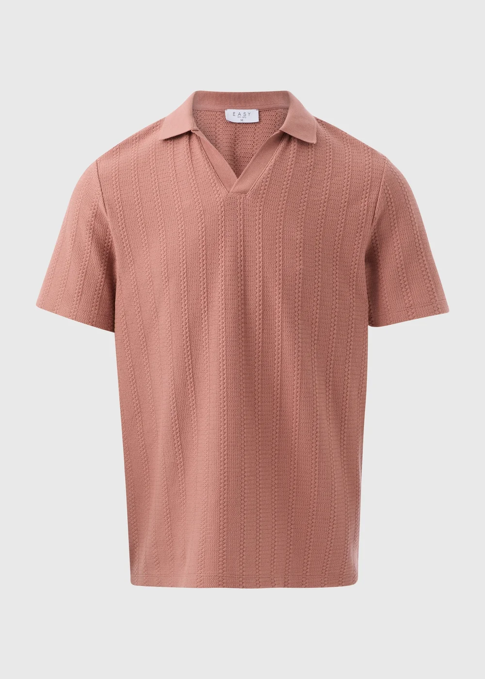 Pink Jacquard Open Neck Polo Top - S Image 5