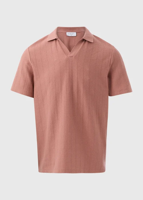 Pink Jacquard Open Neck Polo Top - S Image 5