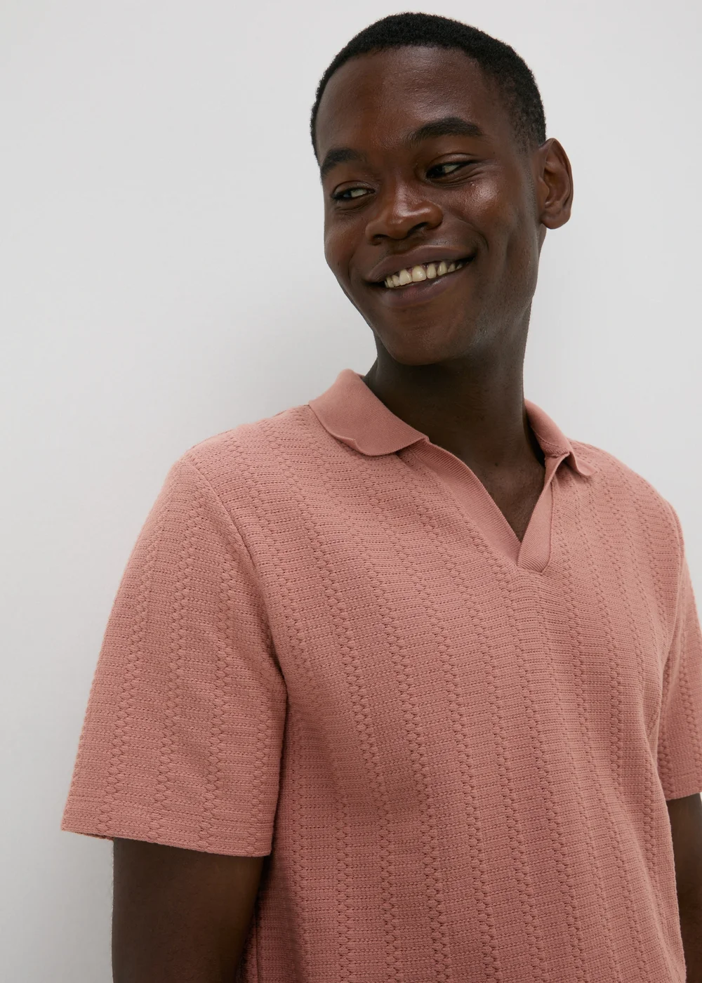 Pink Jacquard Open Neck Polo Top - S Image 1