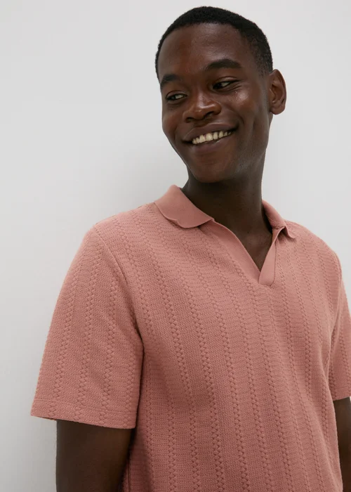 Pink Jacquard Open Neck Polo Top - S Image 1