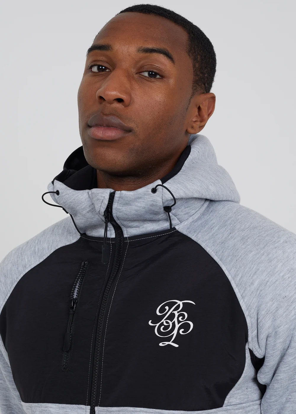 Brave Soul Light Grey Contrast Panel Zip Through Hoodie - Medium Image 4