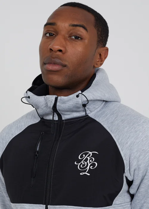Brave Soul Light Grey Contrast Panel Zip Through Hoodie - Medium Image 4