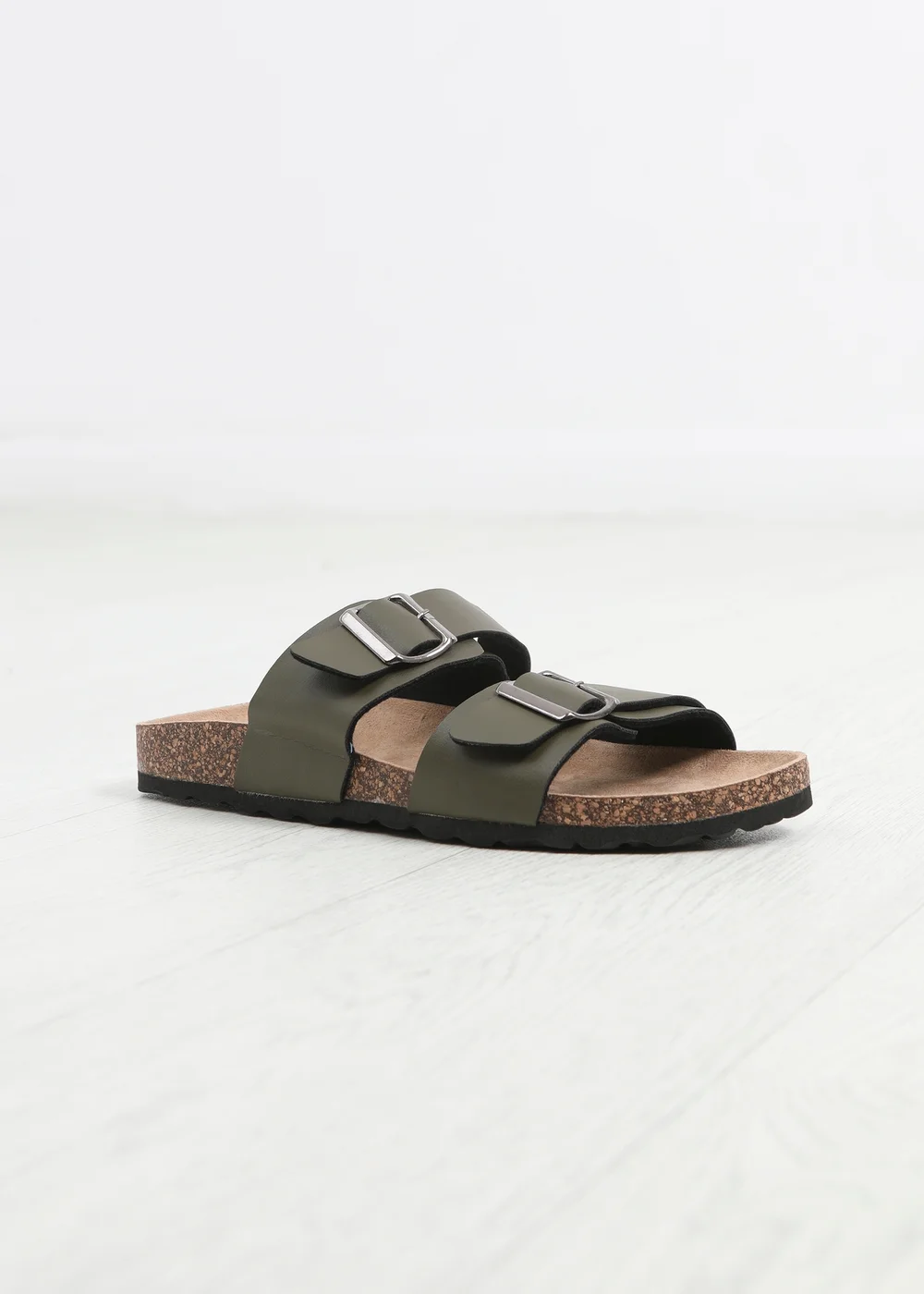 Brave Soul Khaki Faux Leather Buckle Strap Cork Sandals - 6 Image 1