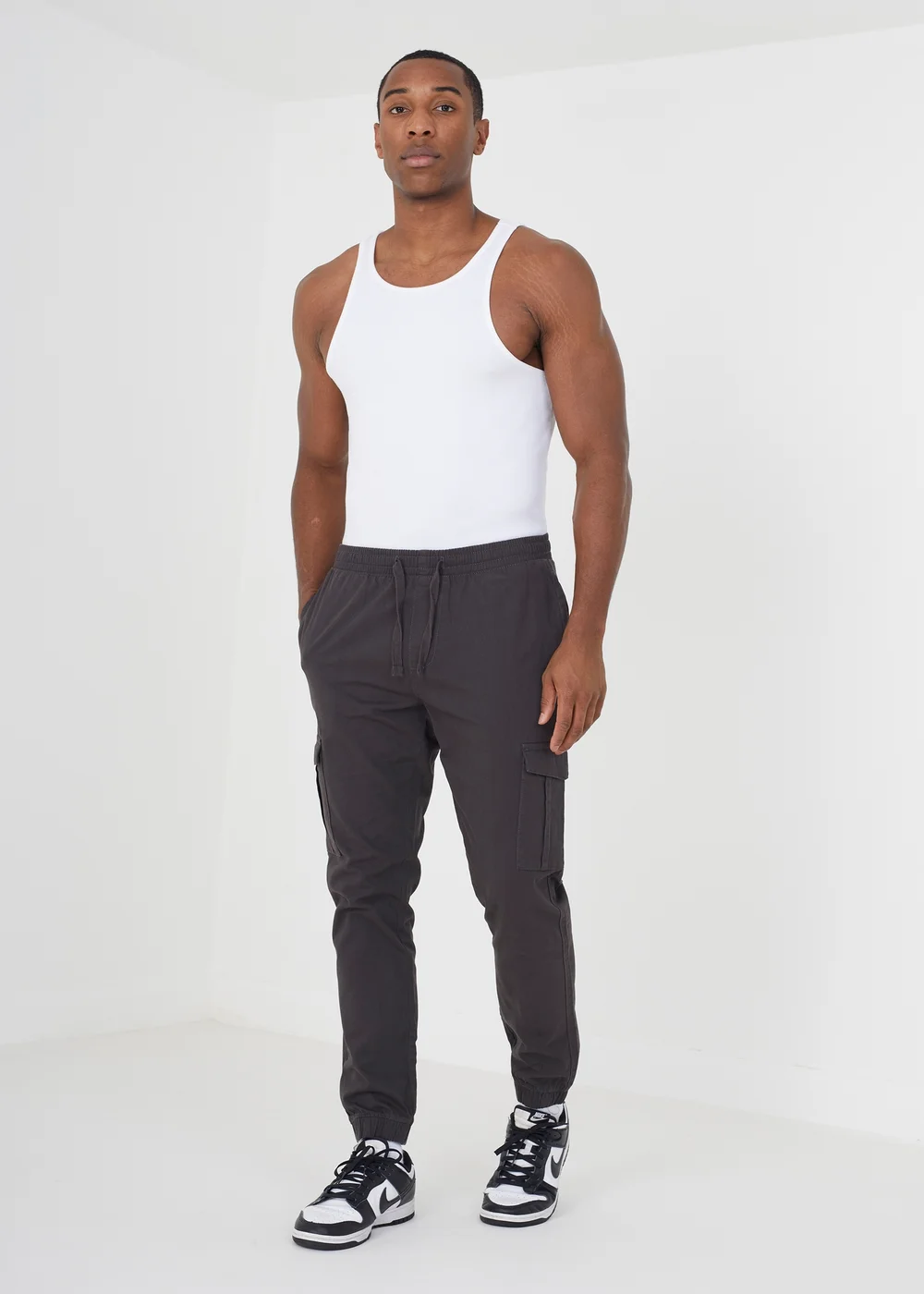 Brave Soul Dark Grey Cotton Twill Cargo Trousers - 30/L32 Image 3