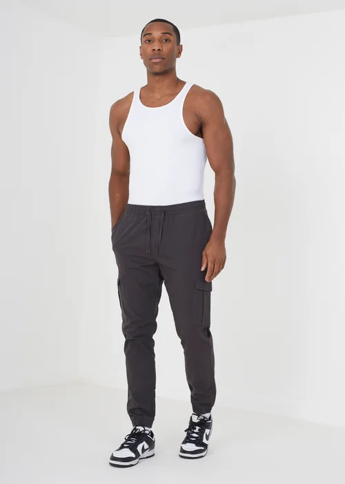 Brave Soul Dark Grey Cotton Twill Cargo Trousers - 30/L32 Image 3