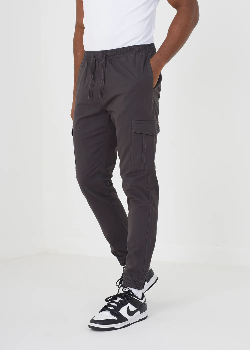 Brave Soul Dark Grey Cotton Twill Cargo Trousers - 30/L32 Image 1