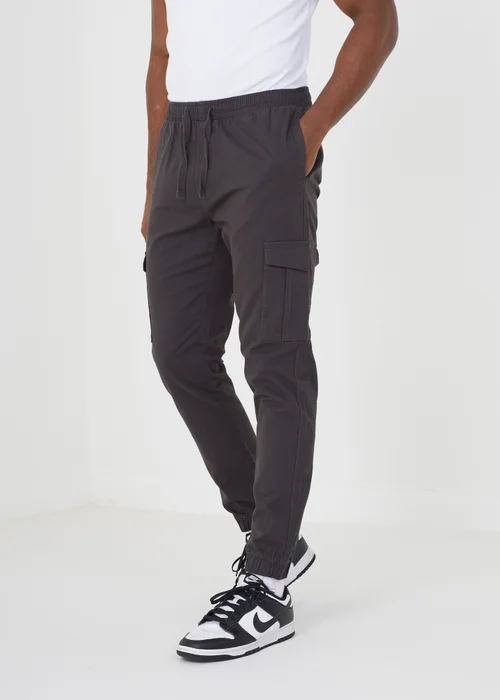 Brave Soul Dark Grey Cotton Twill Cargo Trousers - 30/L32 Image 1
