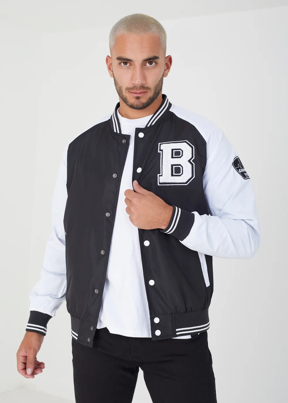 Brave Soul Black Varsity Bomber Jacket - S Image 1