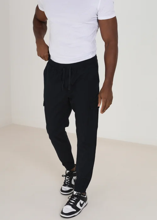 Brave Soul Navy Cotton Linen Blend Cargo Trousers - 34/L32 Image 1