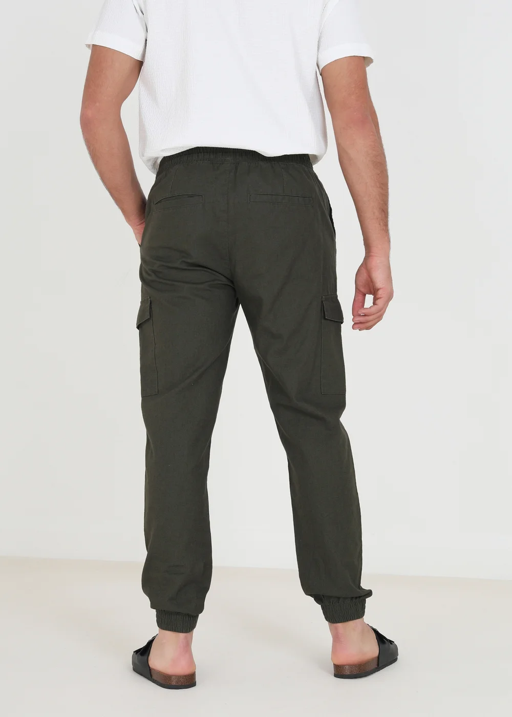 Brave Soul Khaki Cotton Linen Blend Cargo Trousers - 30/L32 Image 2