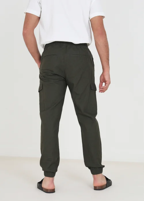 Brave Soul Khaki Cotton Linen Blend Cargo Trousers - 30/L32 Image 2