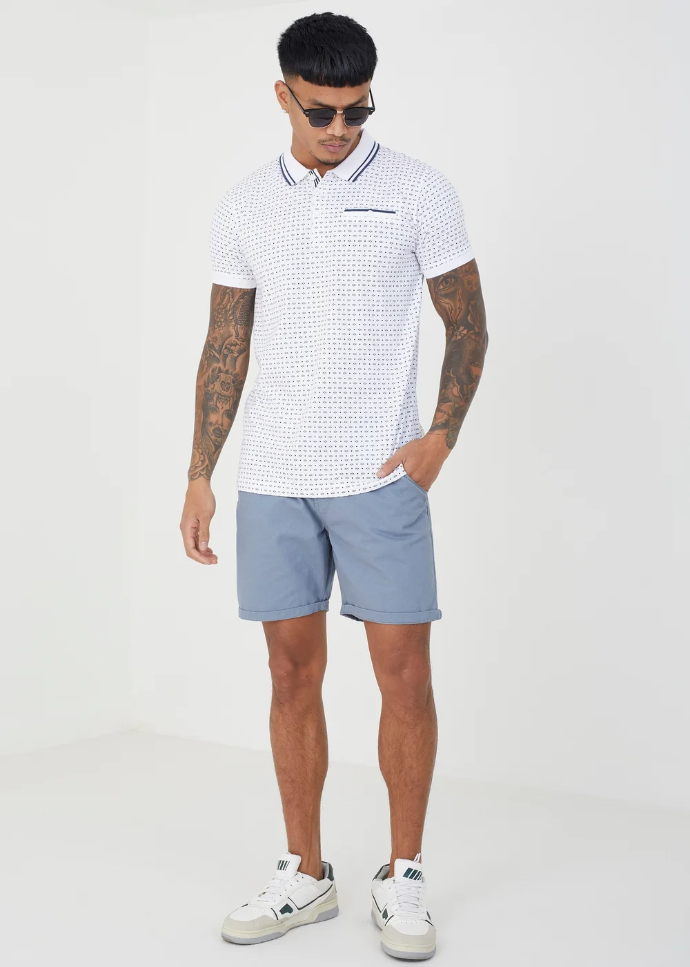 Brave Soul White Barnett Cotton Print Polo Shirt - Small Image 3
