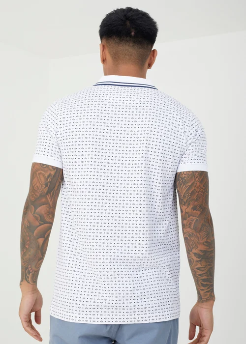 Brave Soul White Barnett Cotton Print Polo Shirt - Small Image 2