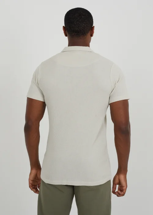 Brave Soul Sand Cotton Blend Waffle Polo Shirt - S Image 2
