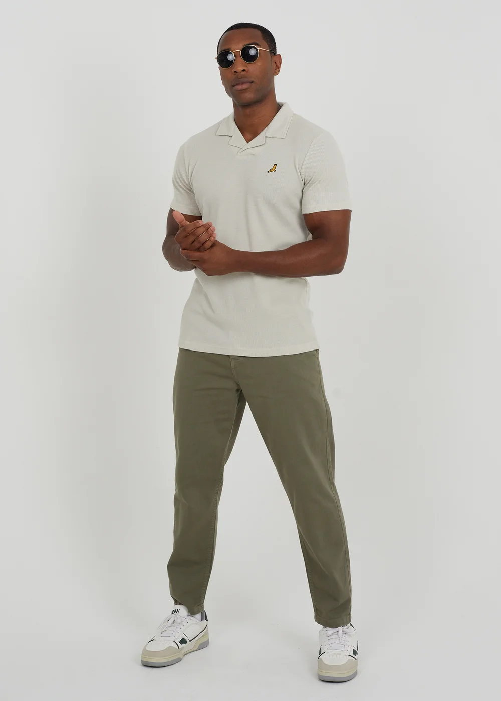Brave Soul Sand Cotton Blend Waffle Polo Shirt - S Image 3