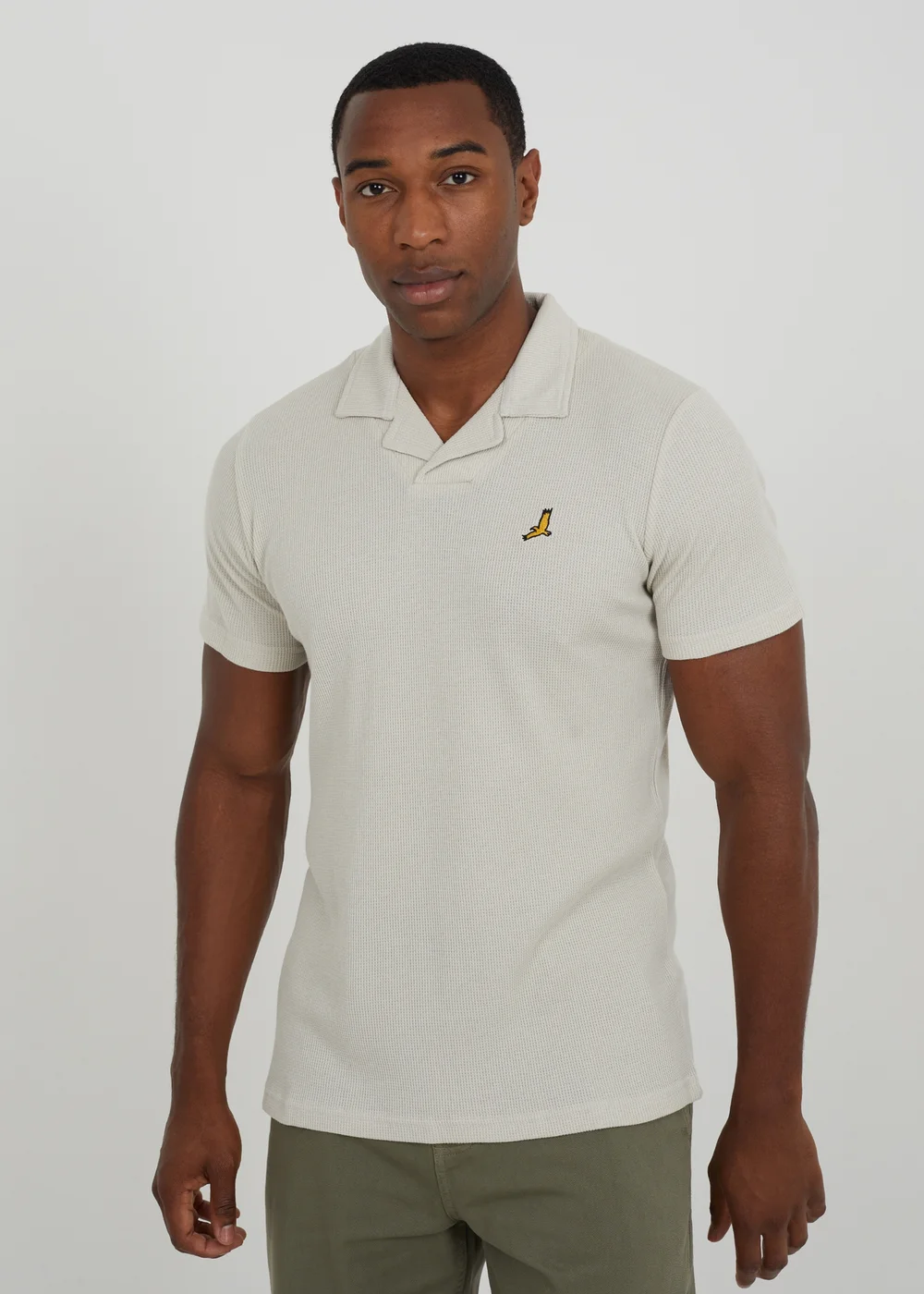 Brave Soul Sand Cotton Blend Waffle Polo Shirt - S Image 1