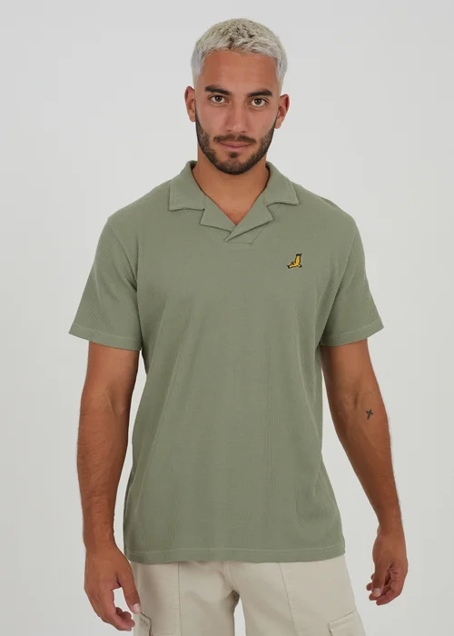 Brave Soul Soft Green Cotton Blend Waffle Polo Shirt - S Image 1