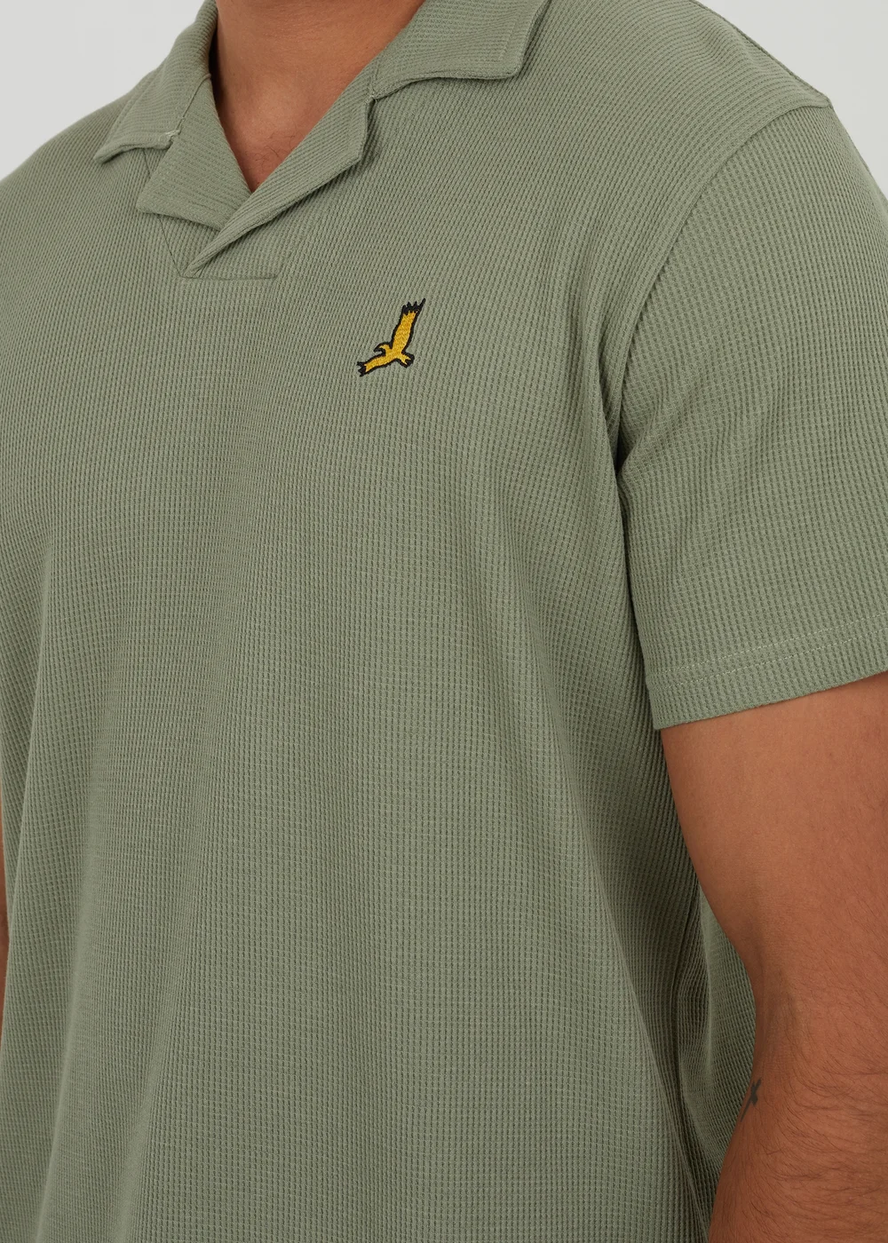 Brave Soul Soft Green Cotton Blend Waffle Polo Shirt - S Image 4