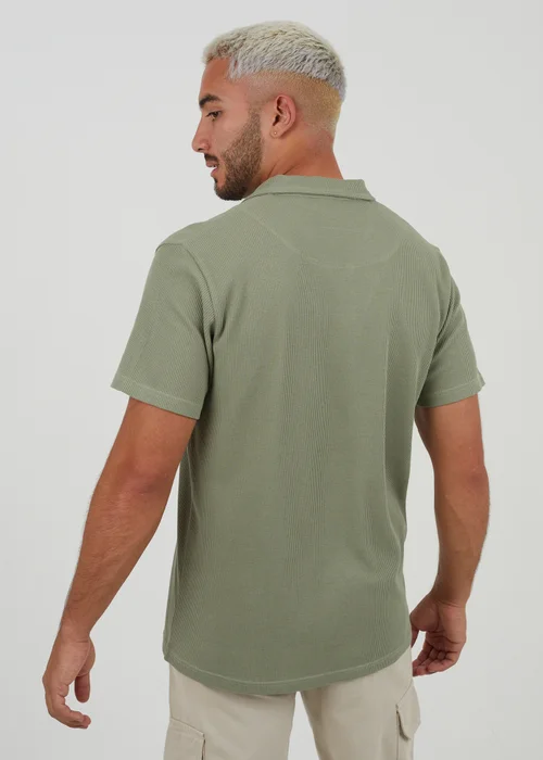 Brave Soul Soft Green Cotton Blend Waffle Polo Shirt - S Image 2