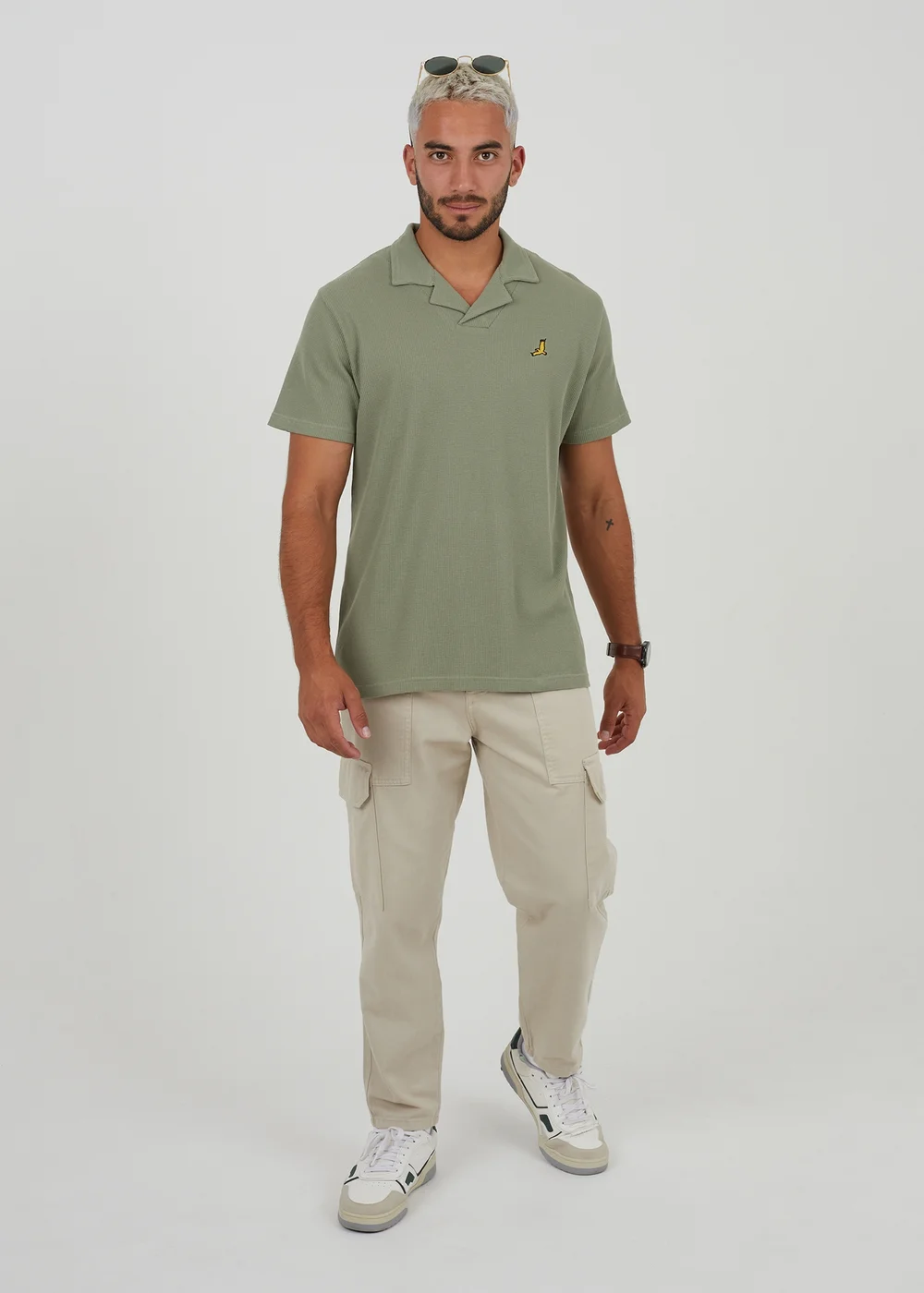 Brave Soul Soft Green Cotton Blend Waffle Polo Shirt - S Image 3