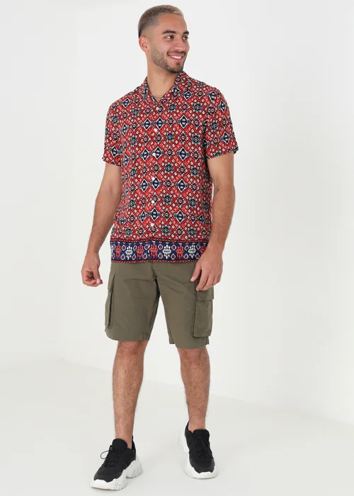 Brave Soul Red Revere Collar Print Shirt - S Image 3