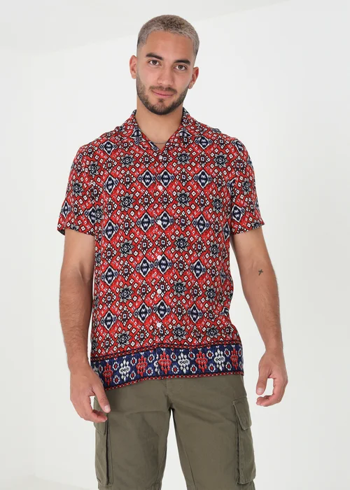 Brave Soul Red Revere Collar Print Shirt - S Image 1