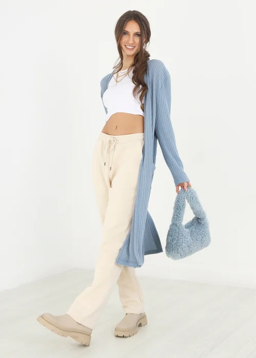 Brave Soul Pale Blue Ribbed Oversized Lounge Cardigan - XS Image 2