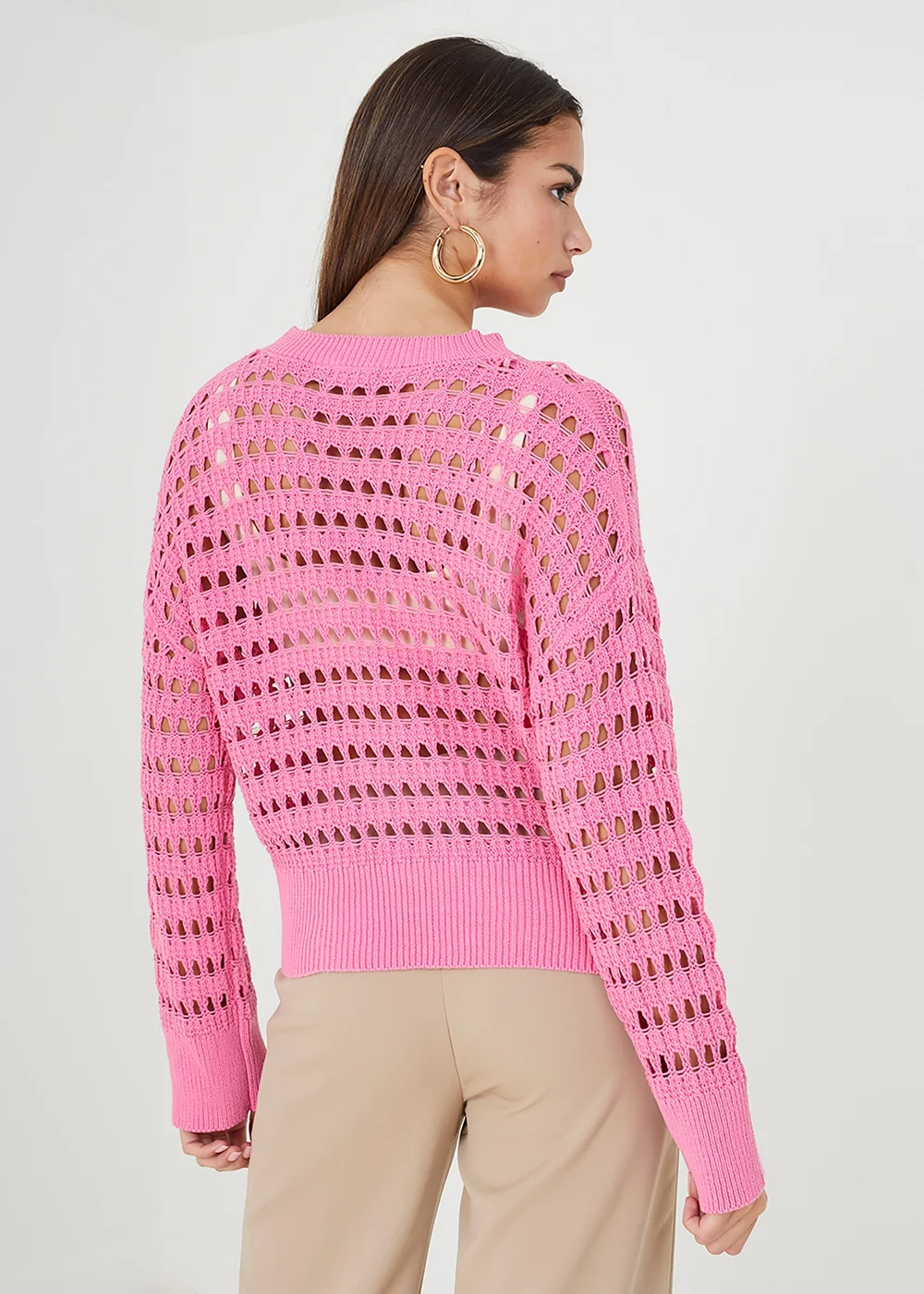 Brave Soul Pink Mesh Cropped Oversized Jumper - XS Image 2