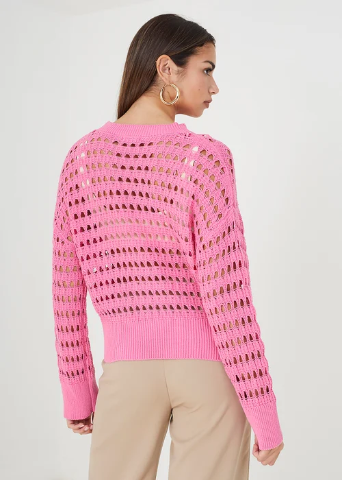 Brave Soul Pink Mesh Cropped Oversized Jumper - XS Image 2