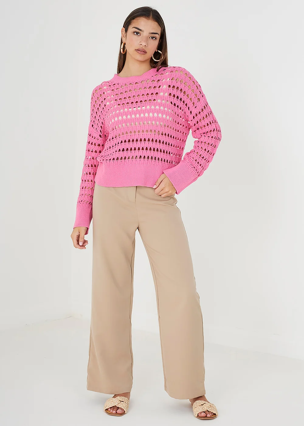 Brave Soul Pink Mesh Cropped Oversized Jumper - XS Image 3