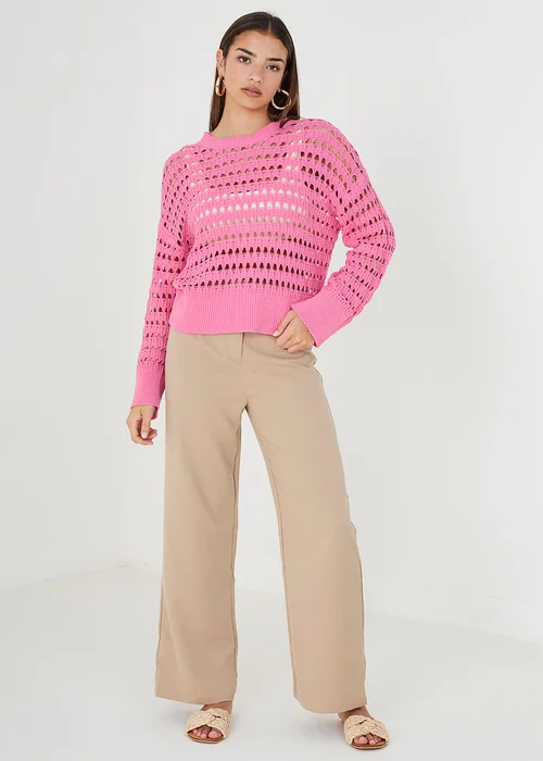 Brave Soul Pink Mesh Cropped Oversized Jumper - XS Image 3