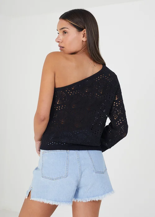 Brave Soul Black Asymmetric Off the Shoulder Jumper - XS Image 2
