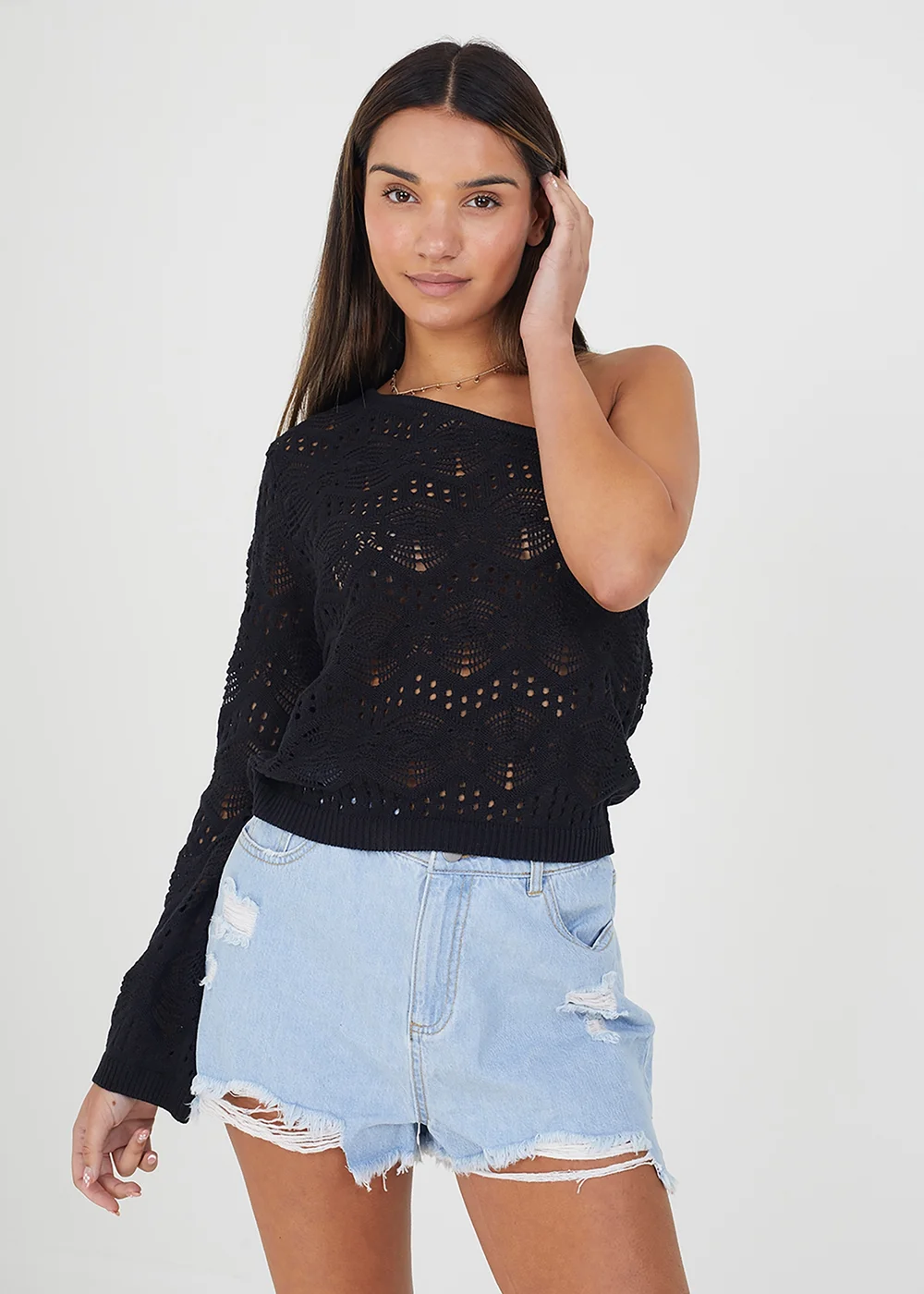 Brave Soul Black Asymmetric Off the Shoulder Jumper - XS Image 1