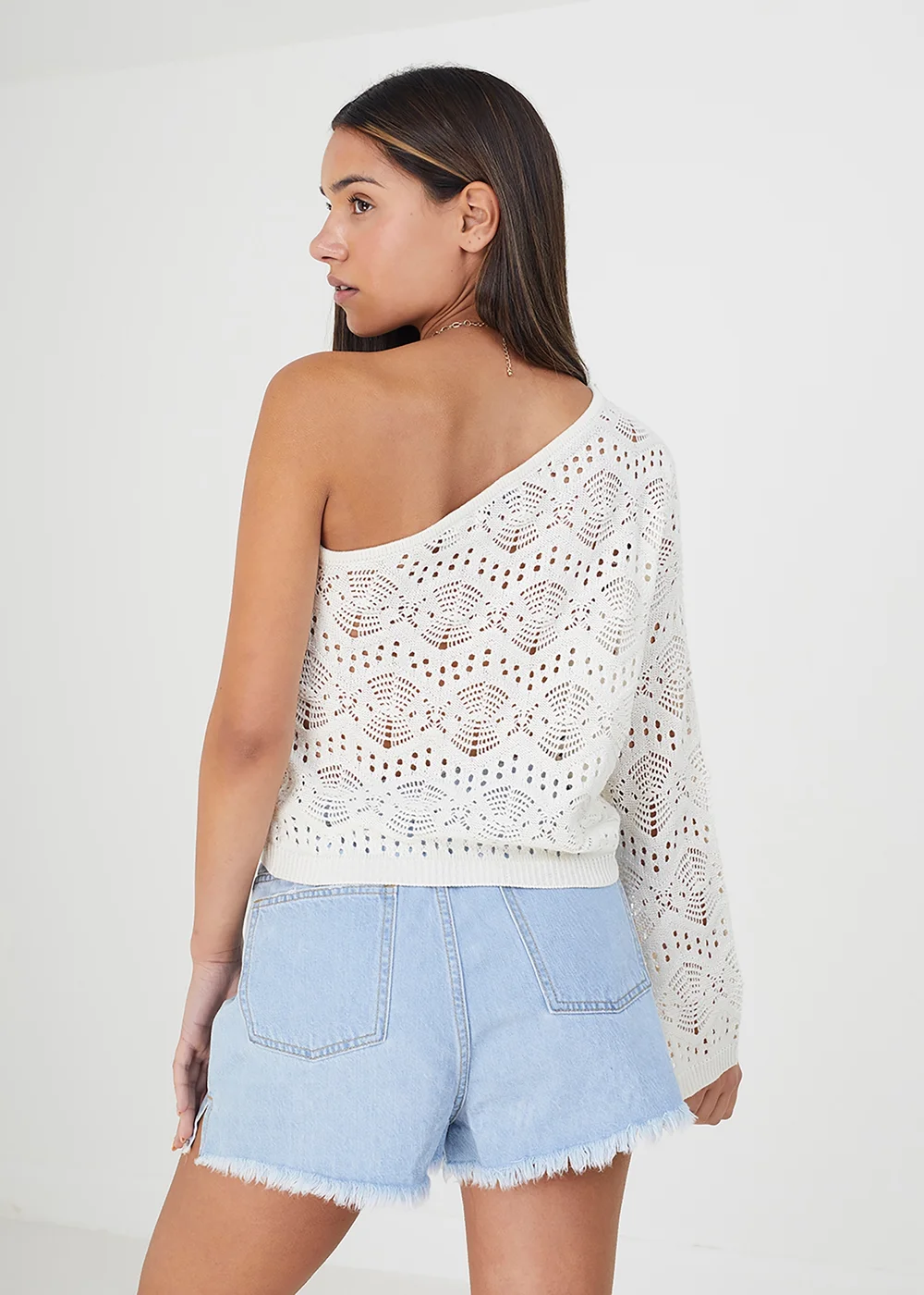 Brave Soul Cream Asymmetric Off the Shoulder Jumper - XS Image 2