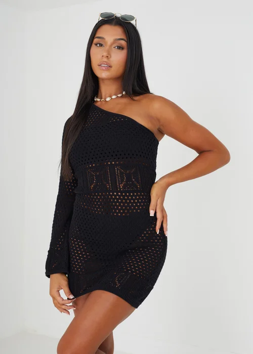 Brave Soul Black One Sleeve Crochet Knit Beach Dress - XS Image 1