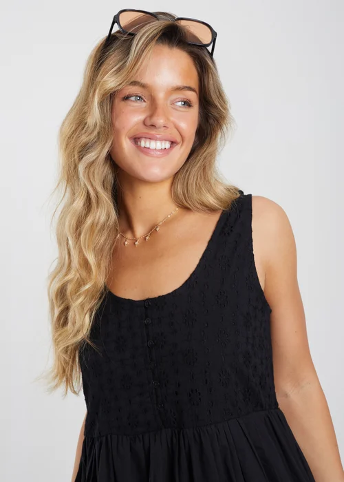 Brave Soul Black Borderie Top Tiered Smock Mini Dress - XS Image 4